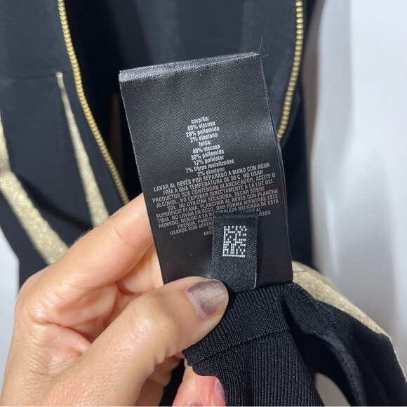 Ted Baker Wytney Cold-shoulder Skater Dress in Black and Gold 2 NWOT - Picture 13 of 13